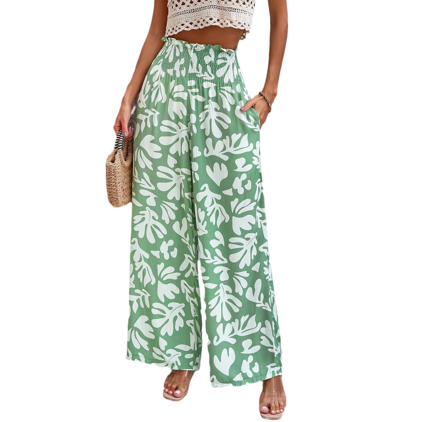 IvyShape | Elegant Cotton Printed Loose Wide-Leg Pants