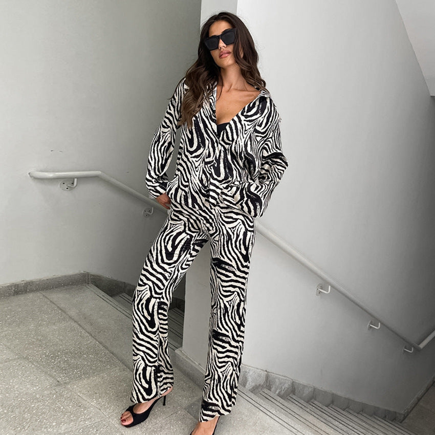 Women Elegant Zebra Pattern Plus Size Pajama Set Ivyshape