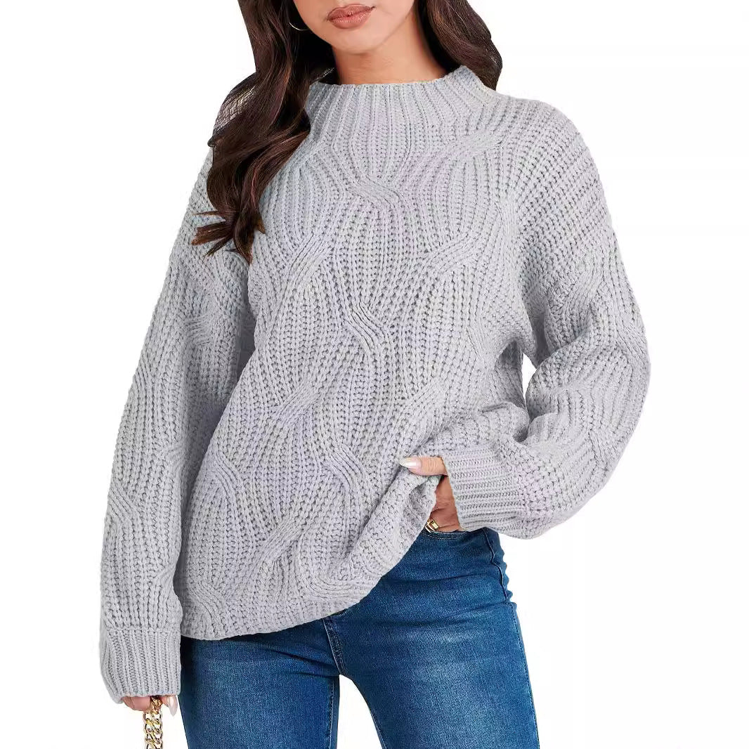 IvyShape | Casual Drop Shoulder Twisted Knit Pullover Sweater