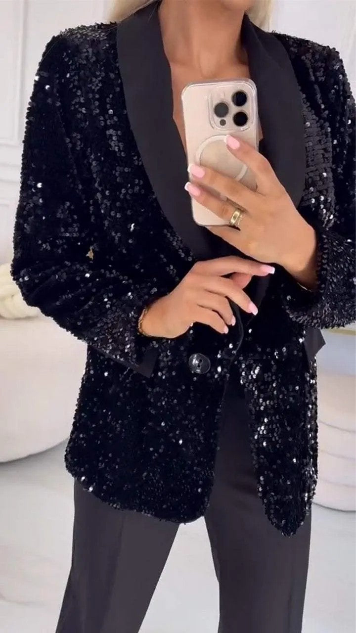 Women's sequin blazer with elegant lapels Ivyshape