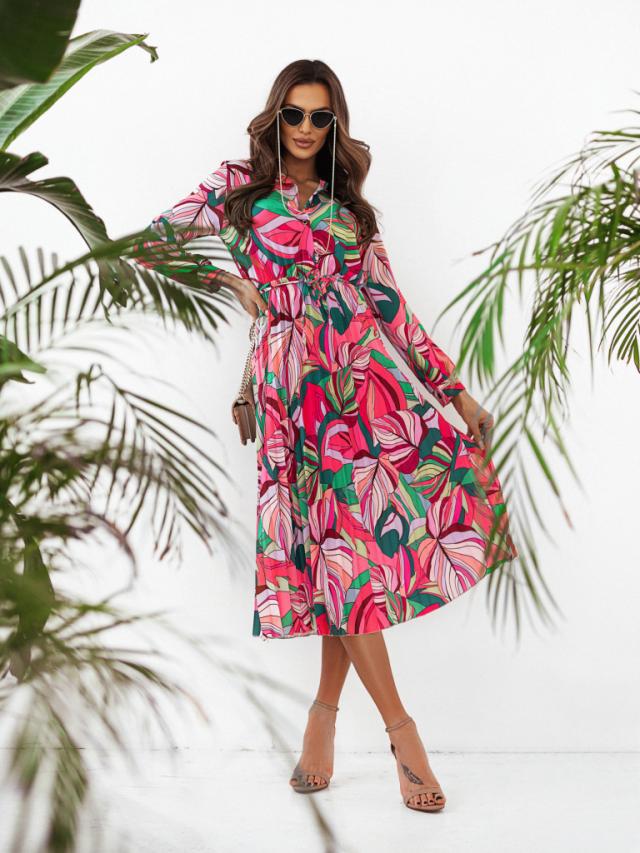 IvyShape | Floral Tie-Draped Waist-Defining Long Dress