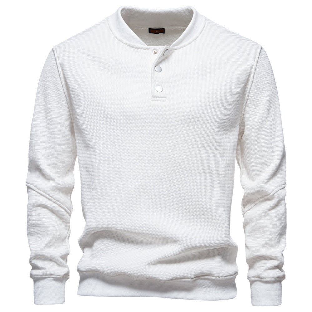 Men's long-sleeve pullover with button placket and textured fabric Ivyshape