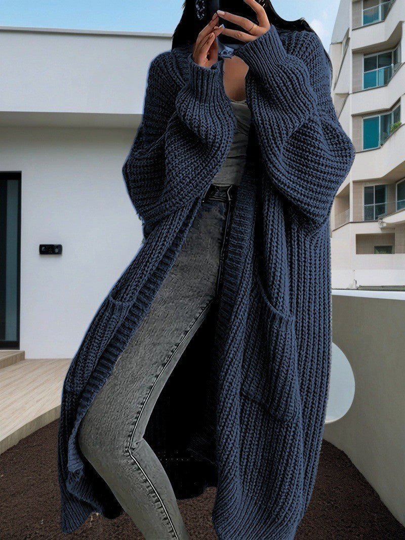 Women's Long Knit Cardigan with Side Pockets and Casual Cut Ivyshape
