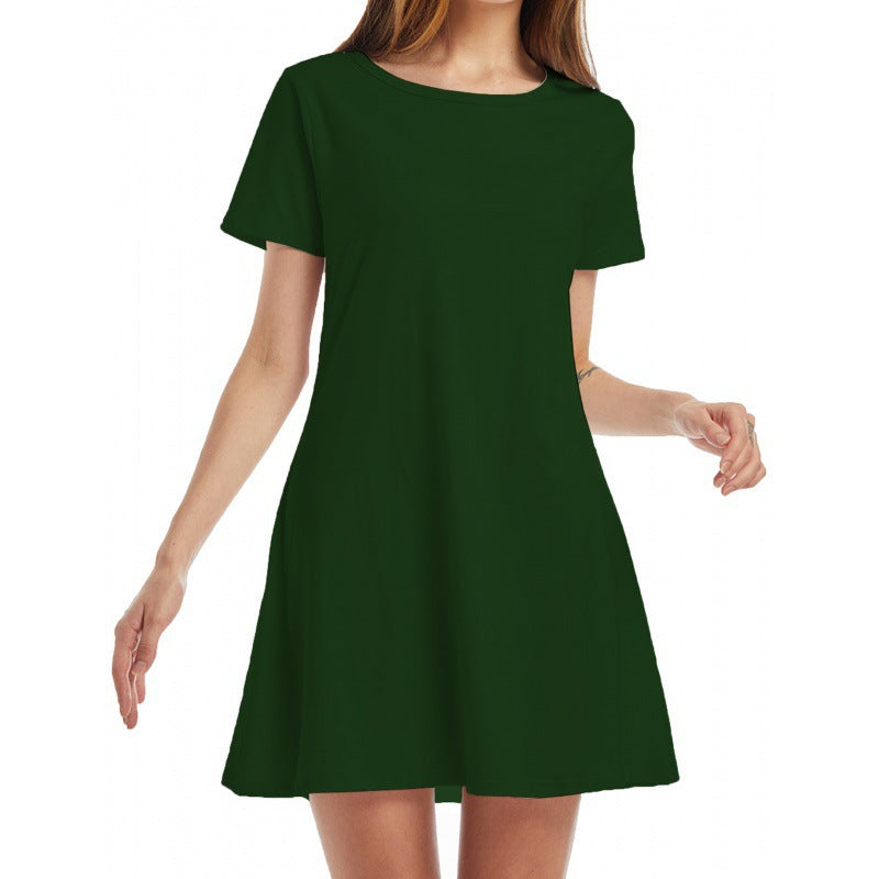 Ladies loose fitting casual dress with round neckline and short sleeves Ivyshape