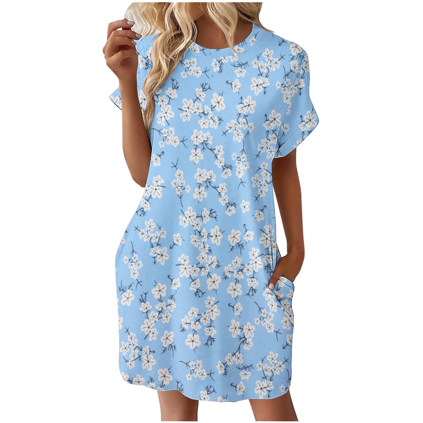 Ladies casual summer dress with floral pattern and practical pockets Ivyshape