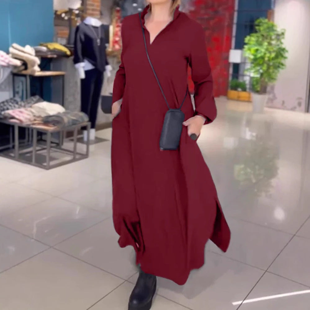 Women's Long Shirt Dress with Practical Side Pockets and Modern Cut Ivyshape