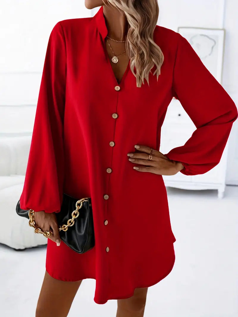 Women's Long Sleeve Shirt Dress with Classic Button Design Ivyshape