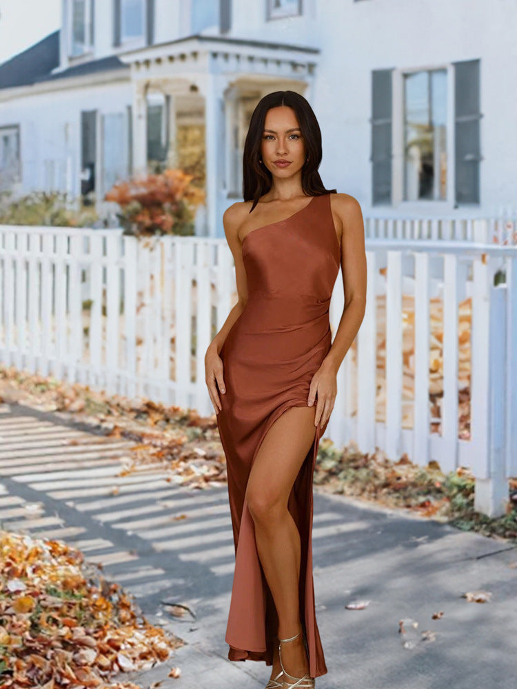 Women's Elegant Evening Dress with Asymmetrical Cut and High Slit Ivyshape