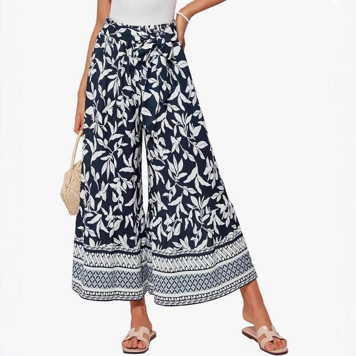 Women's wide and elegant palazzo pants with floral pattern Ivyshape