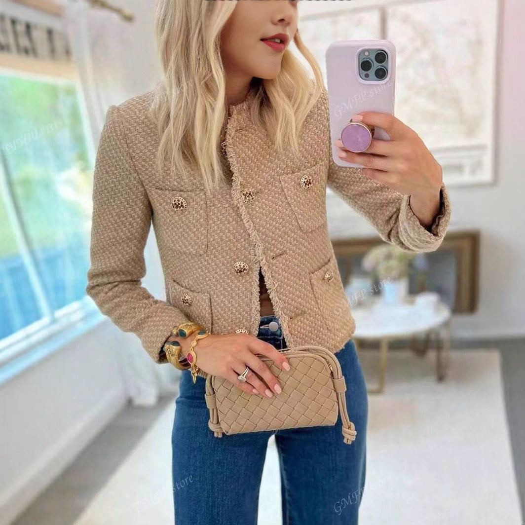 Women elegant tweed jacket with structured details Ivyshape