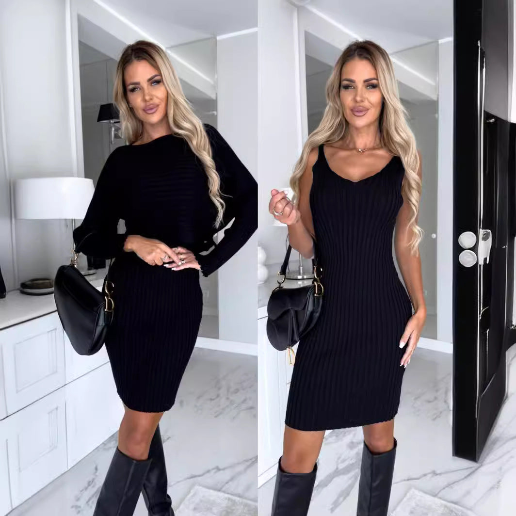 Women's fitted ribbed shirt dress with elegant neckline Ivyshape