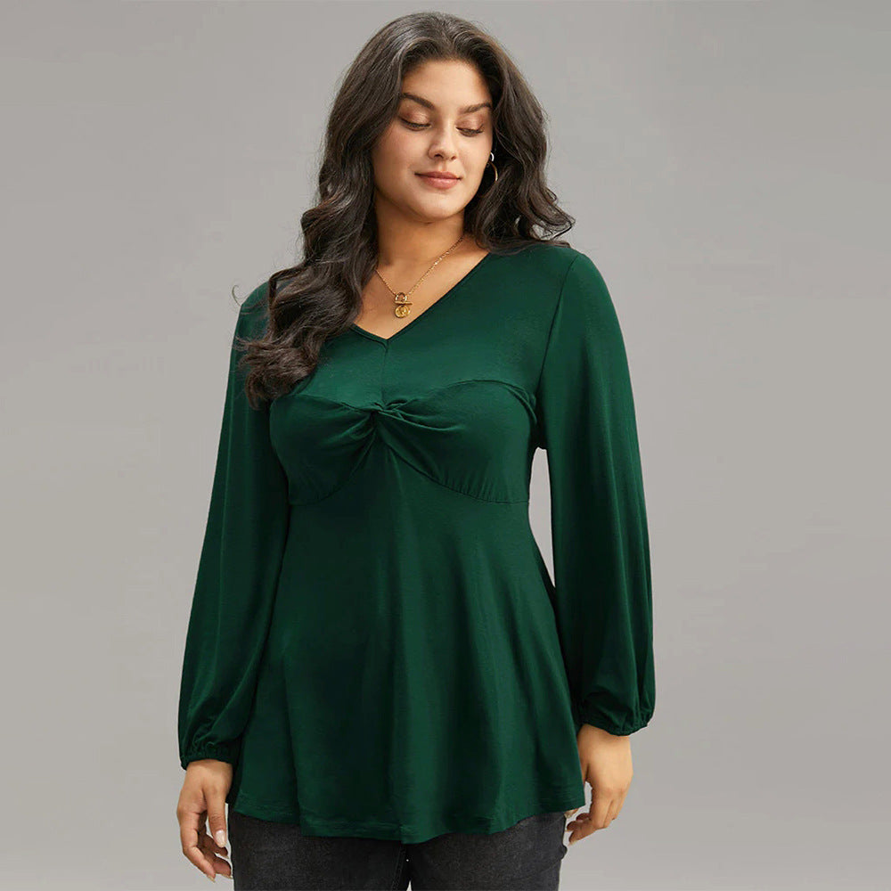 Women elegant top with fixed gathering and V-neck Ivyshape