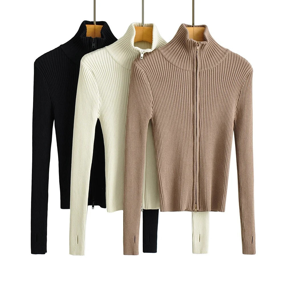 Women's double zipper knitted sweater Ivyshape