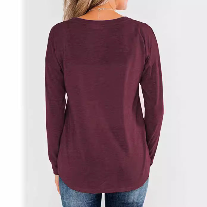 Women's Fashion Long Sleeve Henley Shirt with Button Placket Ivyshape