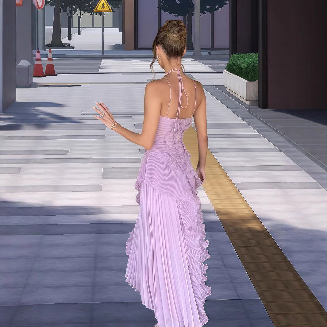 Women Elegant Wrap Dress with Pleated Ruffles and Asymmetrical Hem Ivyshape