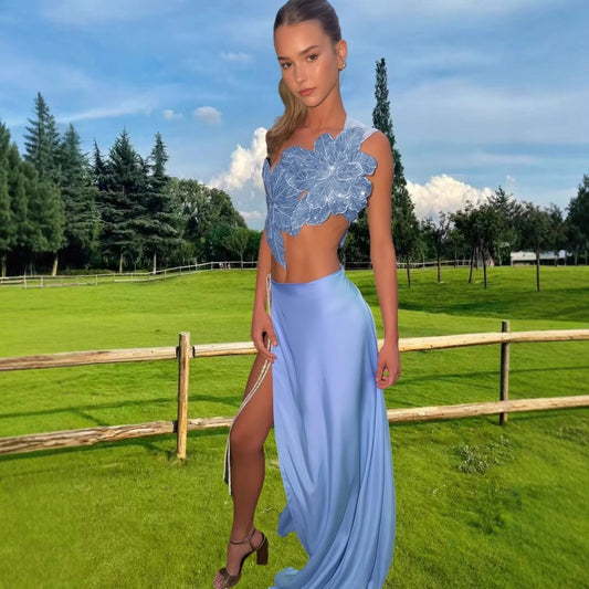 Women Elegant Wedding Dress with Floral Appliqué and Swinging Skirt Ivyshape