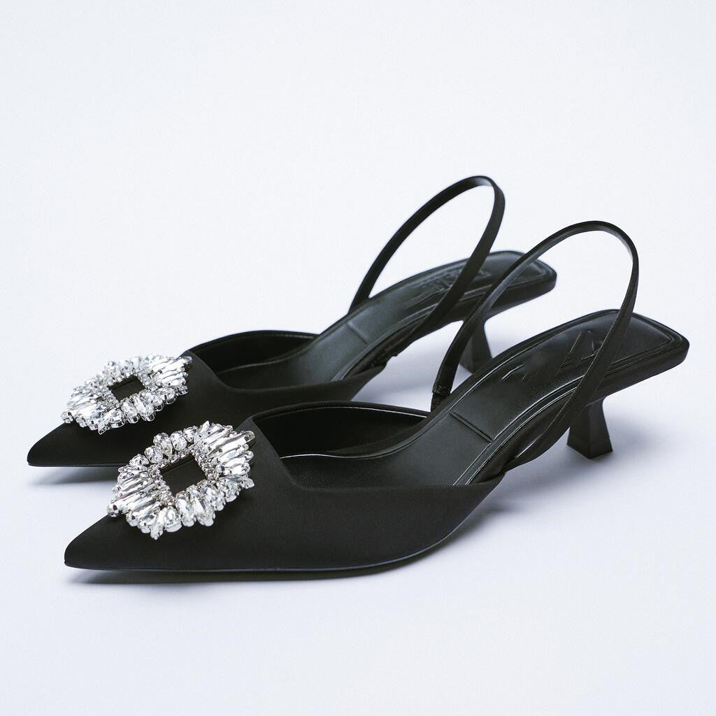 Women's elegant sling-back pumps with glittering appliqué Ivyshape
