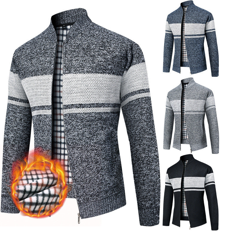 Men's stylish cardigan with a modern stand-up collar and warm lining Ivyshape