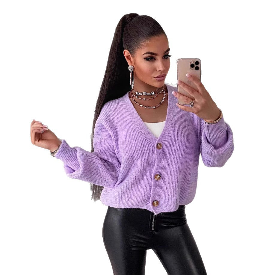 Women's cardigan with voluminous sleeves and high-quality wooden buttons Ivyshape