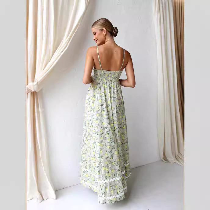 IvyShape | Spaghetti Strap Bustier Botanical Floral Maxi Dress