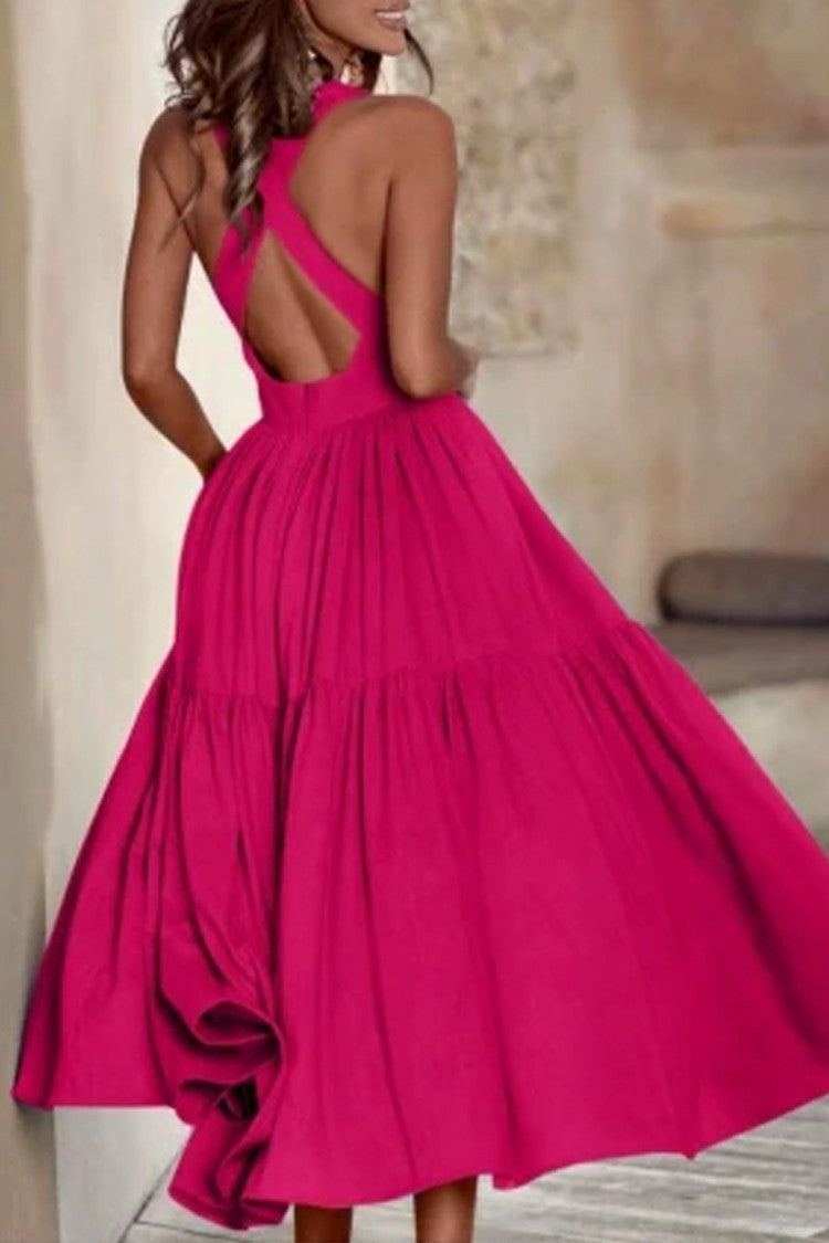 Ladies Elegant Long Sleeve Dress with Floor Length Skirt and Sophisticated Pleats Ivyshape