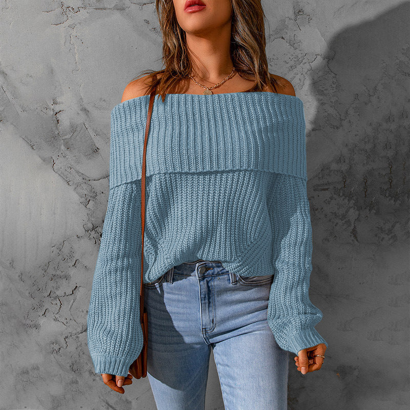 IvyShape | Trendy One-Shoulder Off-Shoulder Solid Color Sweater