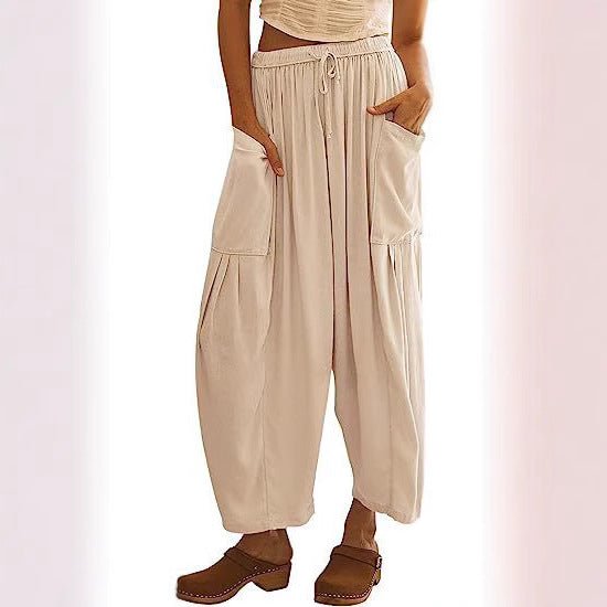 Ladies casual chino pants with high waistband and practical side pockets Ivyshape