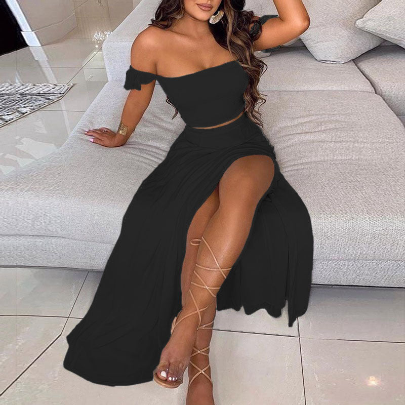 IvyShape | Alluring Off-Shoulder One-Shoulder Split Skirt Set