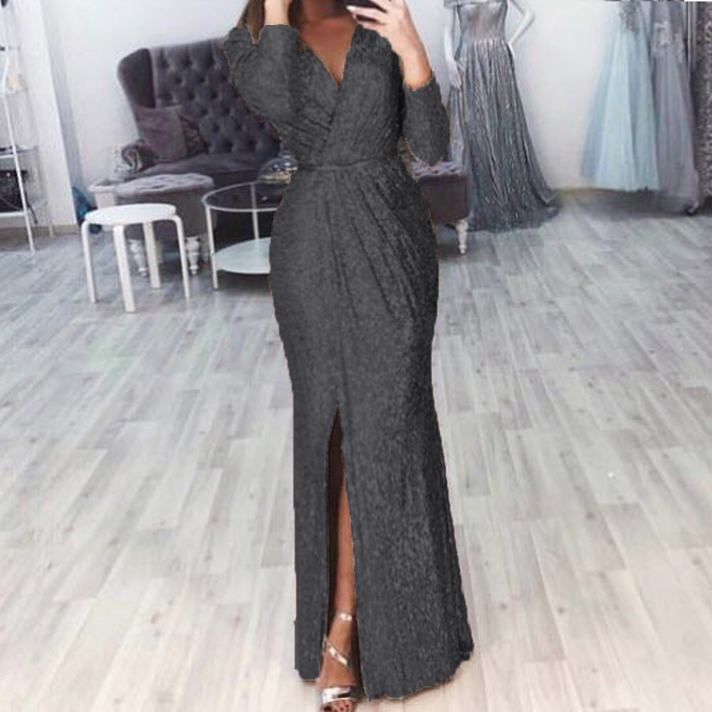 Women Elegant Wrap Dress with Sparkling Detail and Side Slit Ivyshape