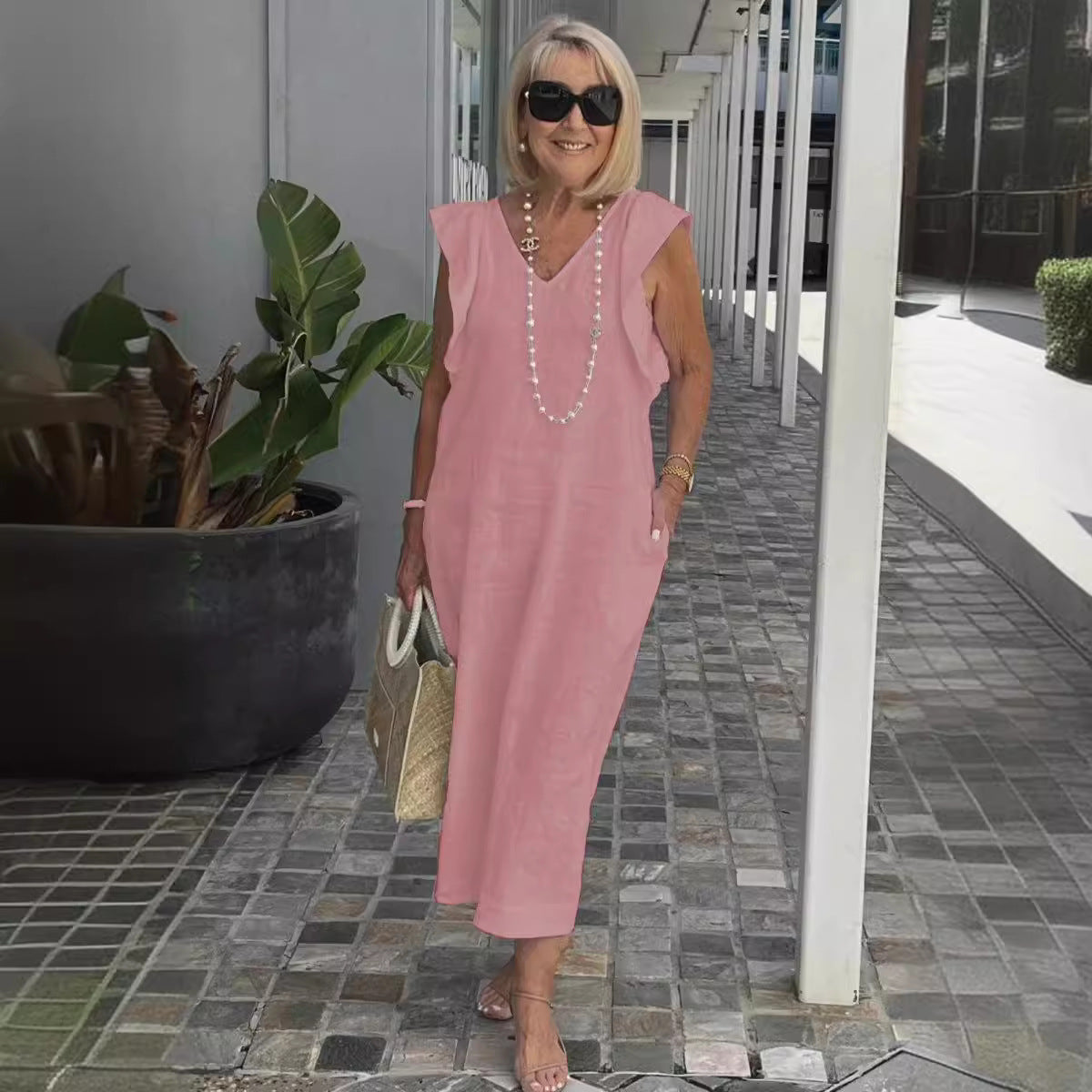 Boho-style maxi dress for women with ruffled hems Ivyshape