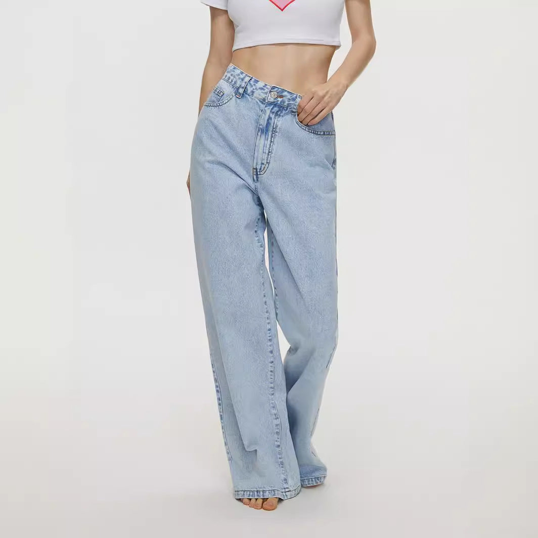 Ivyshape | Straight Loose High Waist Denim Trousers