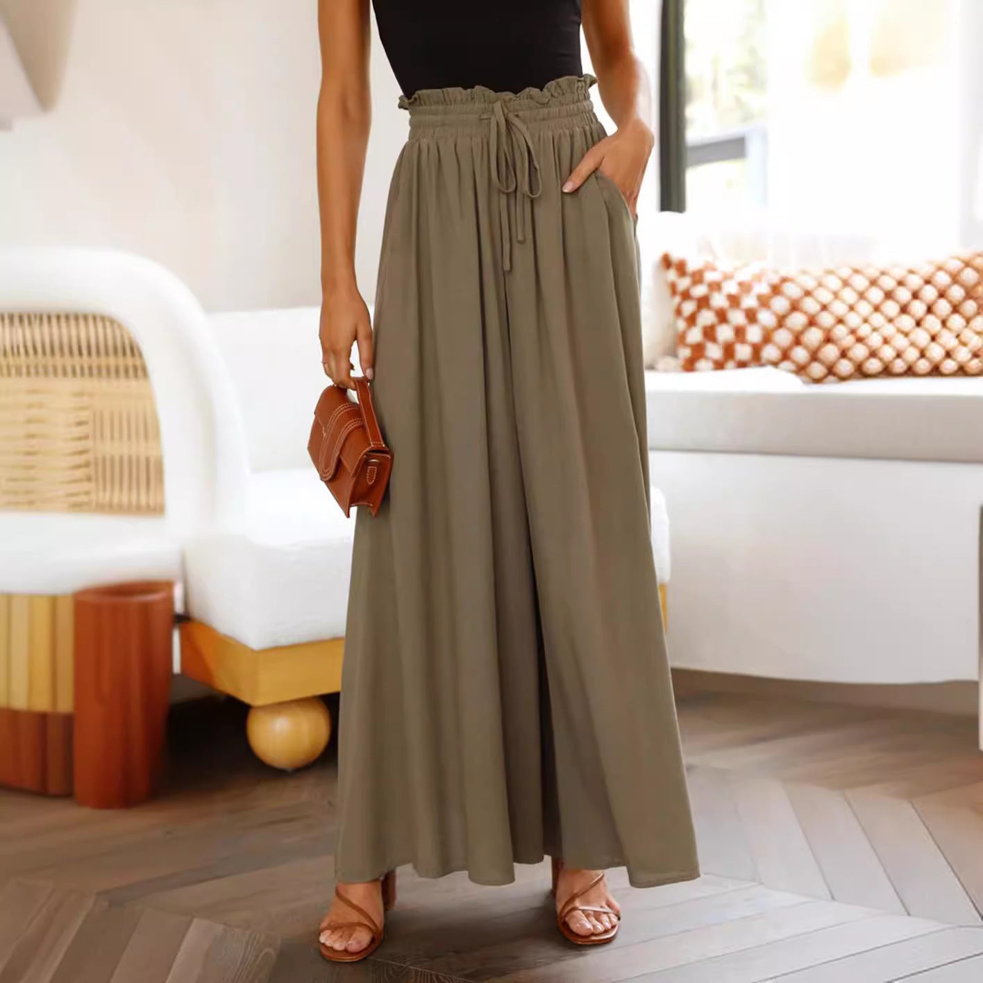 Maxi skirt in boho style for women with drawstring waistband Ivyshape