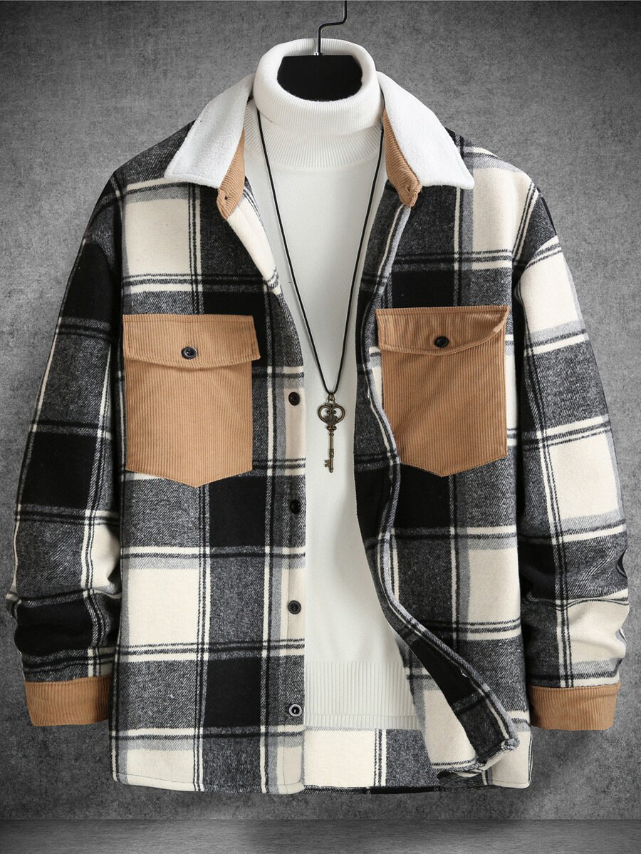 Men's check flannel jacket with two chest pockets and soft collar Ivyshape