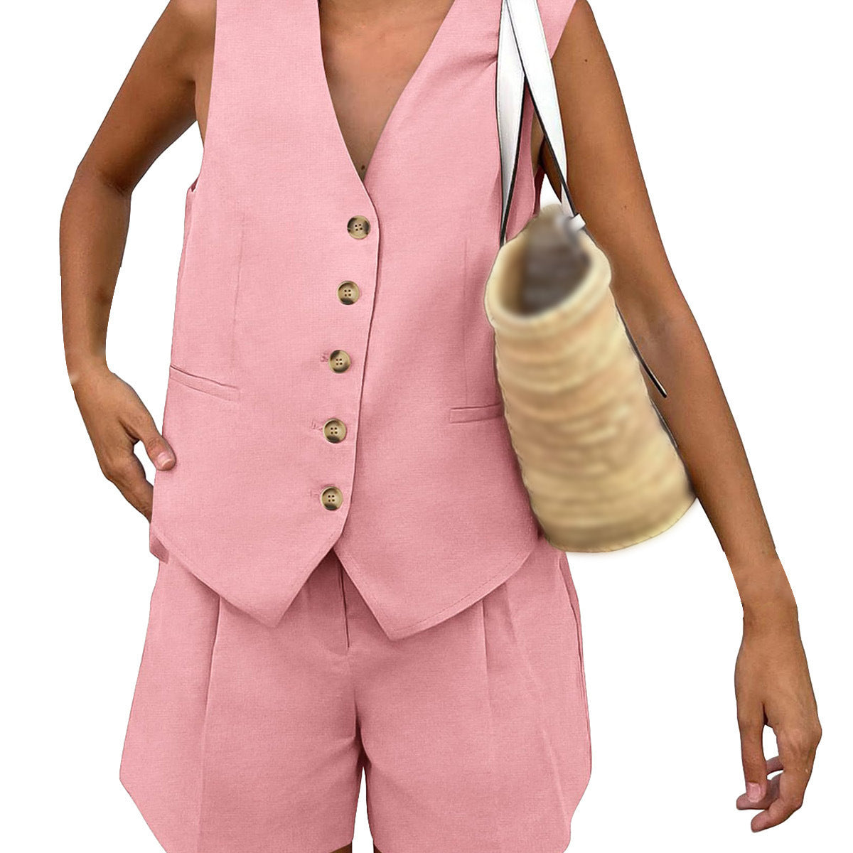 Women elegant sleeveless blazer set with shorts Ivyshape