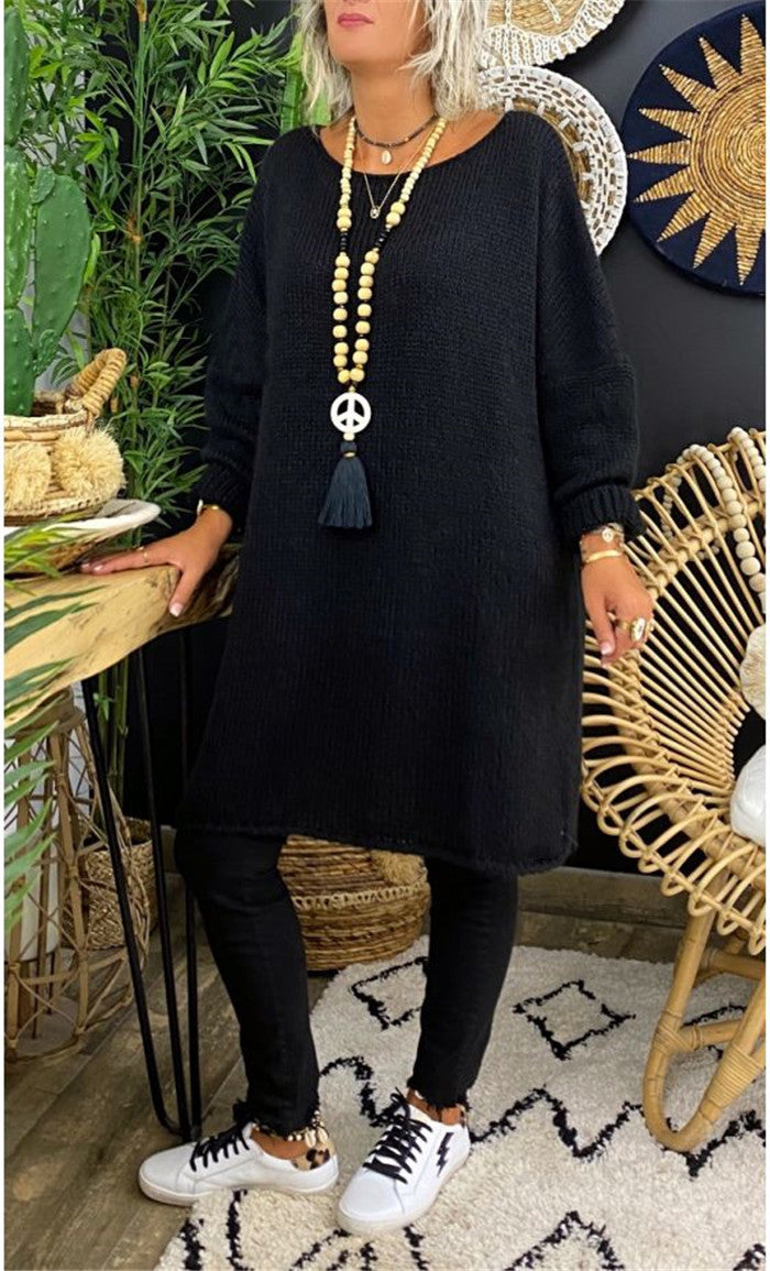 Women's casual long sleeve knitted sweater in oversized style with side slits Ivyshape