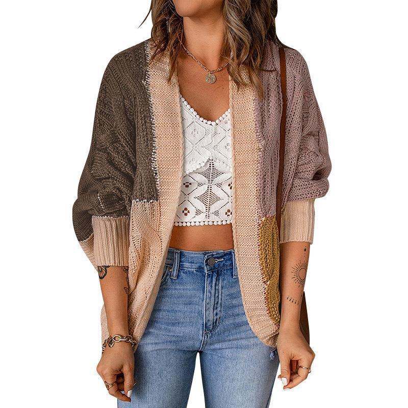 Women's casual cardigan with colorful patchwork design and loose fit Ivyshape