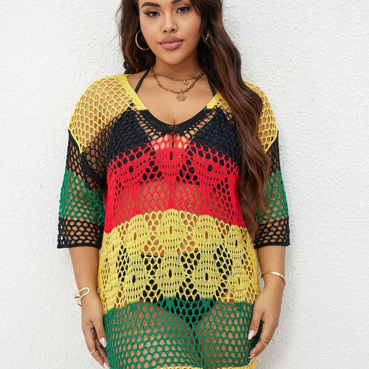 Ladies mesh beach tunic in colorful design with loose fit Ivyshape