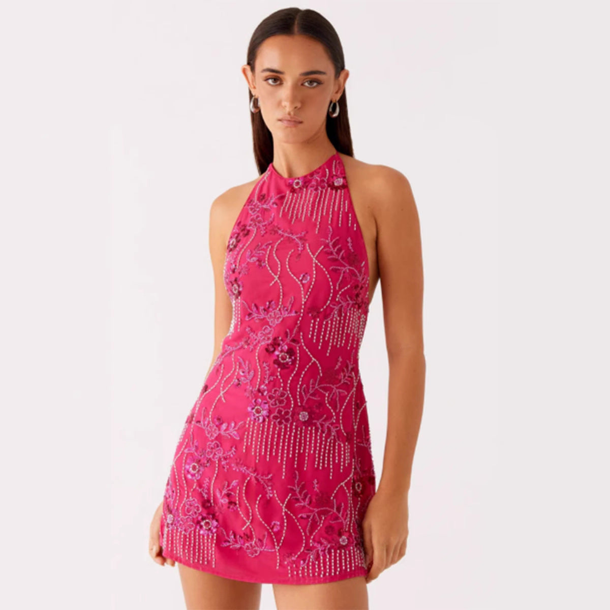 Women Elegant Wrap Dress with Floral Applications and Shimmering Design Ivyshape