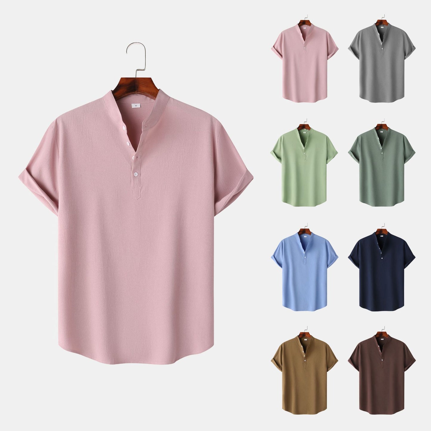Men's short-sleeve shirt with modern Henley design and functional buttons Ivyshape