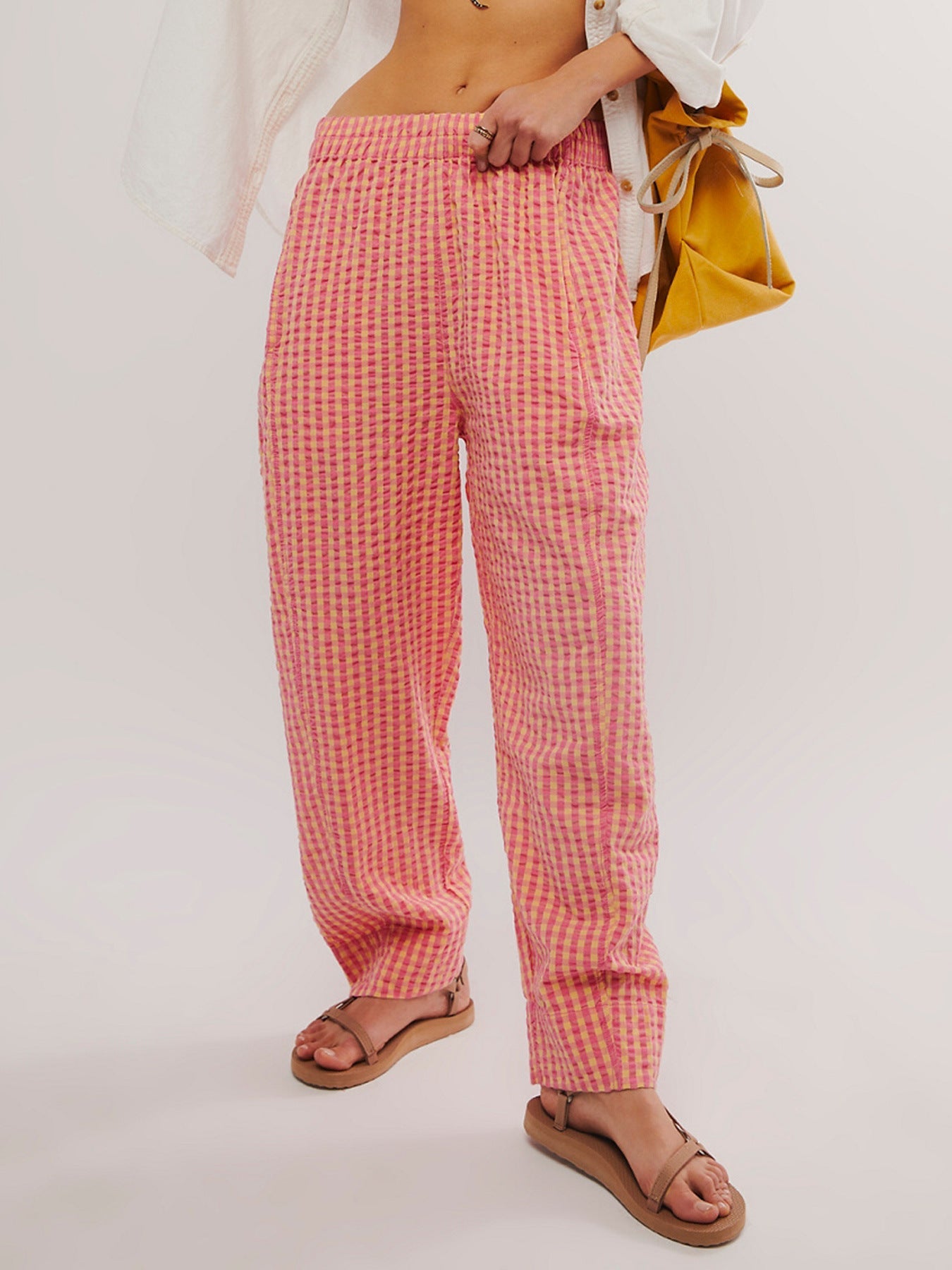 IvyShape | Plaid Cotton Woven Casual College Style Bubble Pants