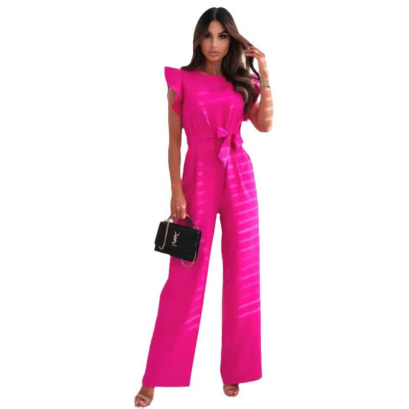 Women's elegant jumpsuit with ruffle columns Ivyshape