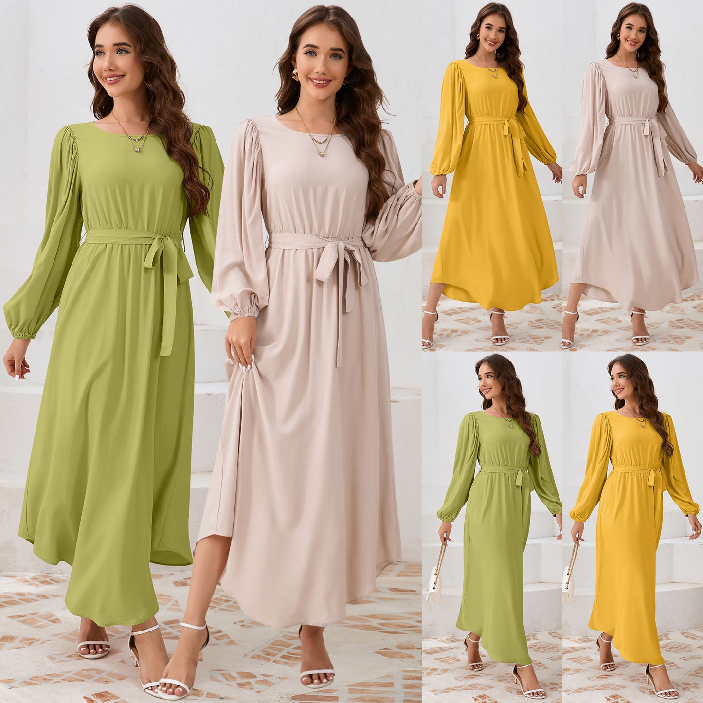 Ladies maxi dress with wide-cut sleeves and adjustable belt Ivyshape