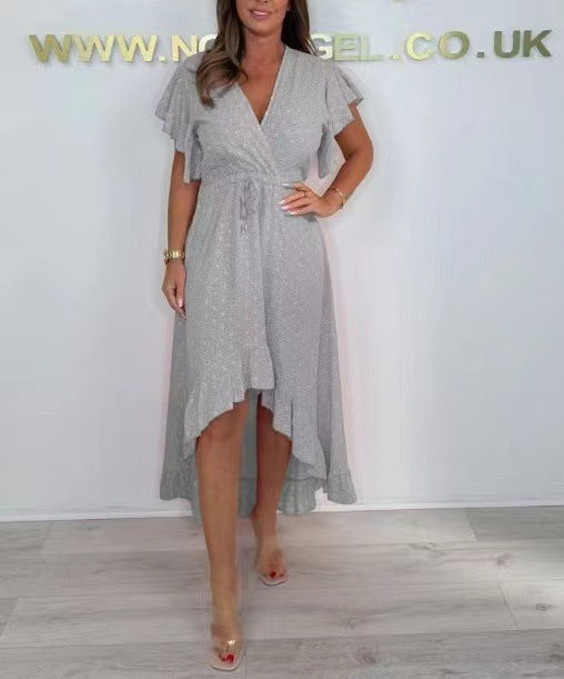 Women High-Low Ruffle Wrap Dress Ivyshape