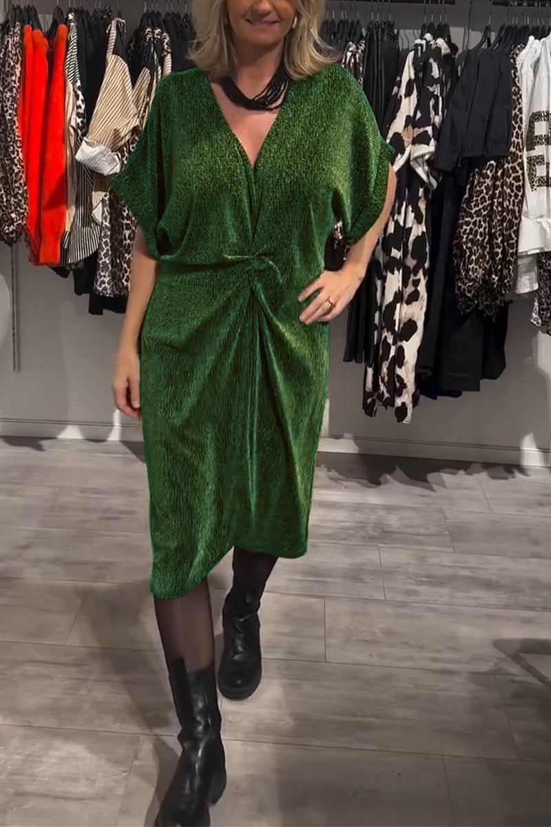 Women Elegant Wrap Dress with Textured Fabric and Waist Belt Ivyshape