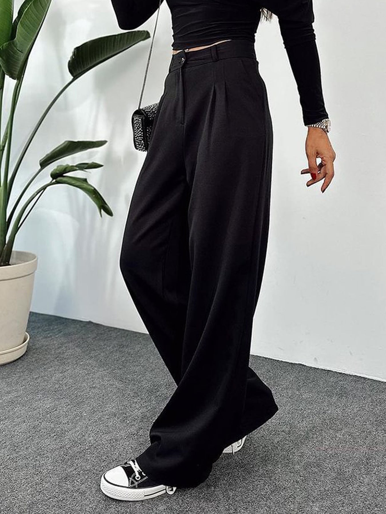 IvyShape | Wide Leg Casual Solid Suit Pants