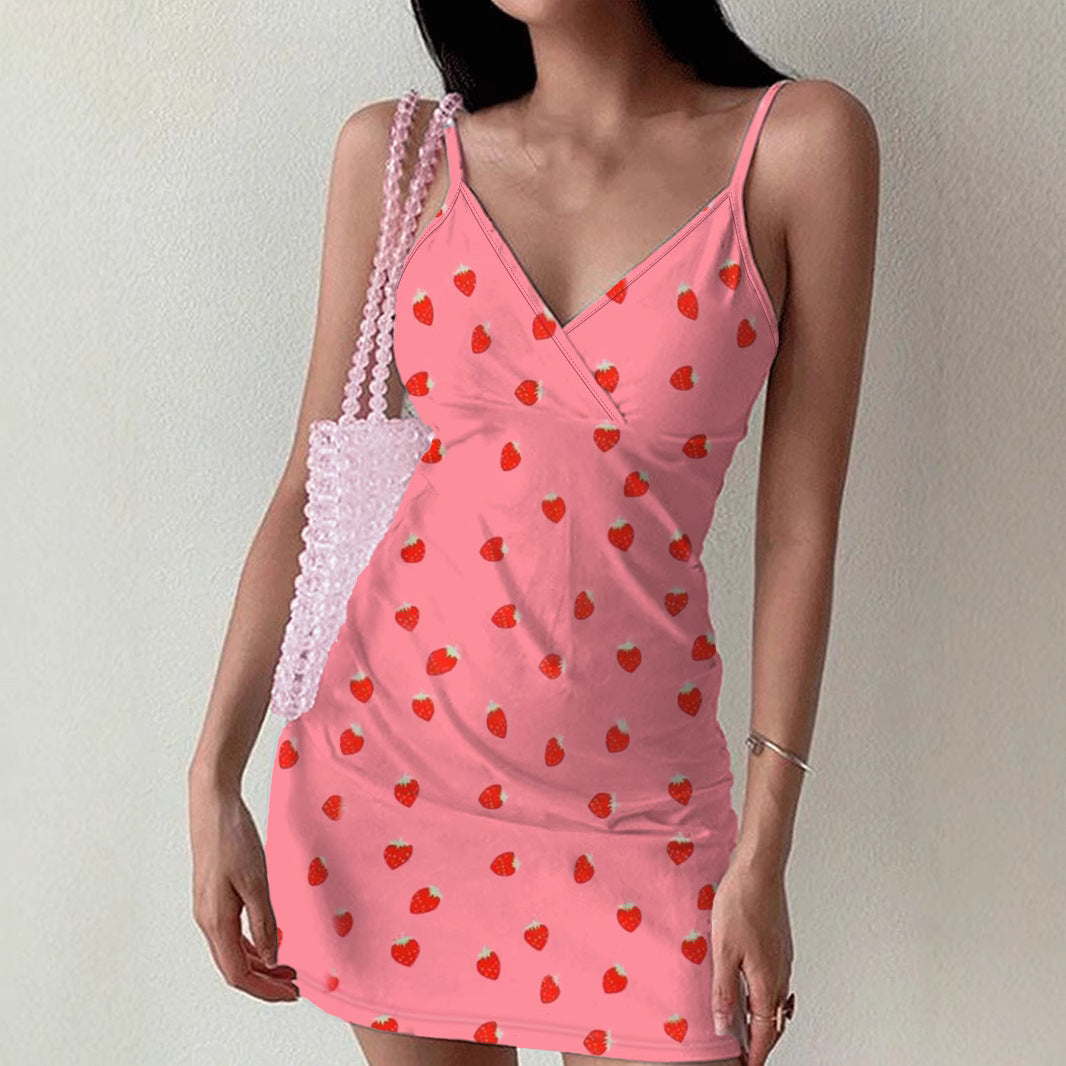 Women's mini dress with refreshing strawberry design Ivyshape