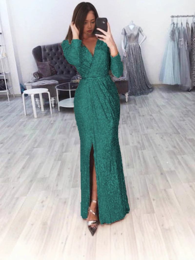 Women Elegant Wrap Dress with Sparkling Detail and Side Slit Ivyshape
