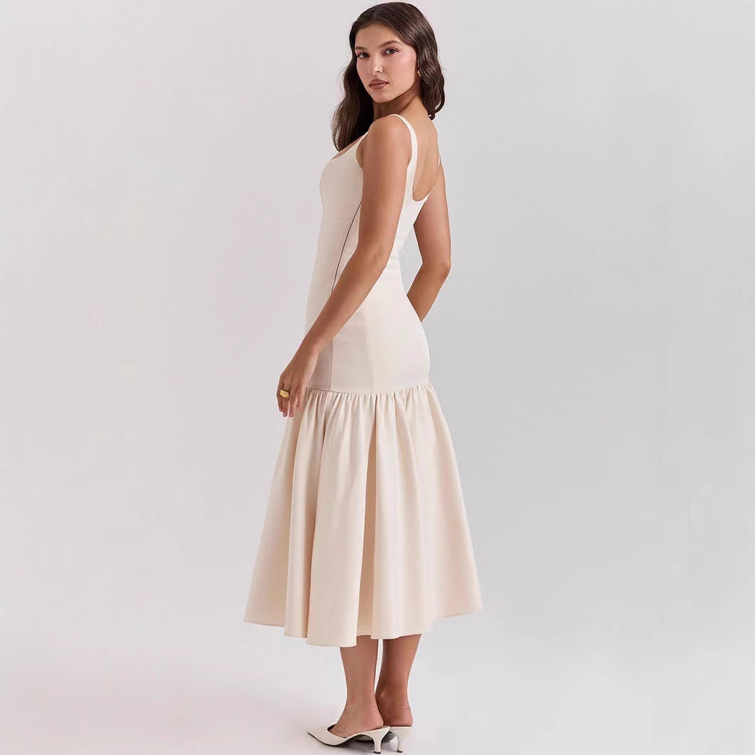 Women Figure-hugging Dress with Flowing Skirt and Off-shoulder Straps Ivyshape