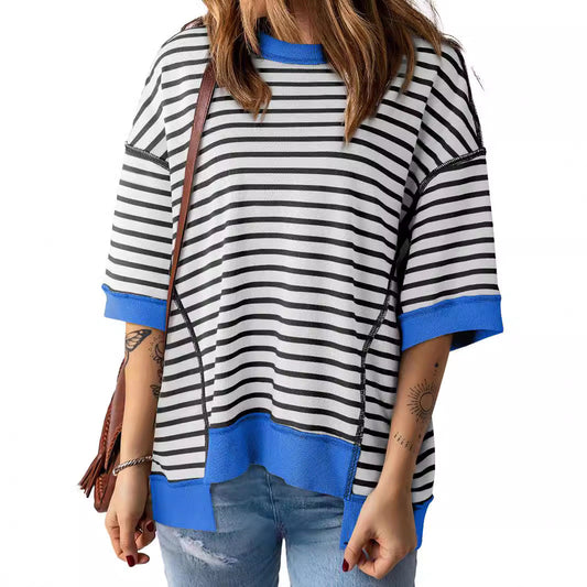 IvyShape | Fashion Striped Color Block Short Sleeve Top