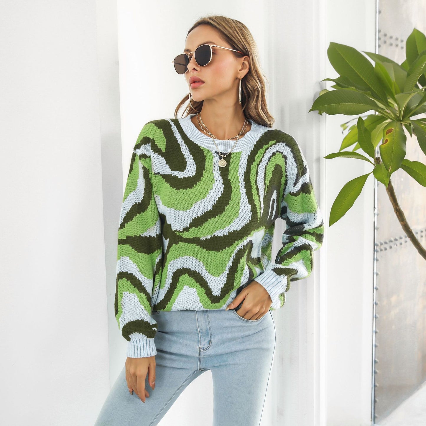 Women's Casual Sweater with Unique Wave Pattern Ivyshape